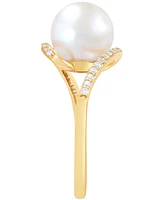 Honora Cultured Freshwater Pearl (9mm) & Diamond (1/6 ct. t.w.) Swirl Ring in 10k Gold