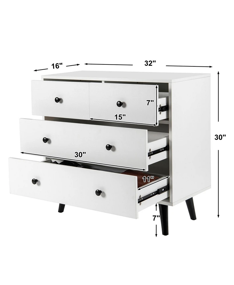 Sugift 4 Drawers Dresser Chest of Drawers Free Standing Sideboard Cabinet