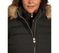 Tommy Hilfiger Plus Size Faux-Fur-Trim Hooded Puffer Coat