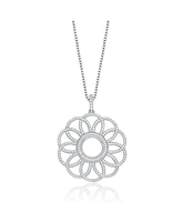 Sterling Silver White Gold Plated with Clear Cubic Zirconia Flower Pendant