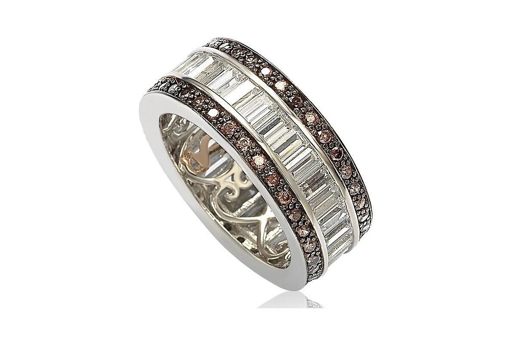 Suzy Levian Sterling Silver Cubic Zirconia Baguette Modern Eternity Band