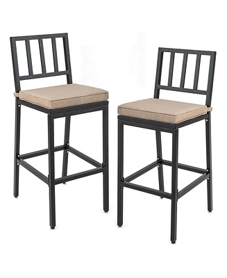 Set of 2 Patio Bar Chairs with Detachable Cushion and Footrest