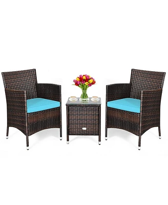 Sugift 3 Pieces Ergonomic Wicker Patio Conversation Set