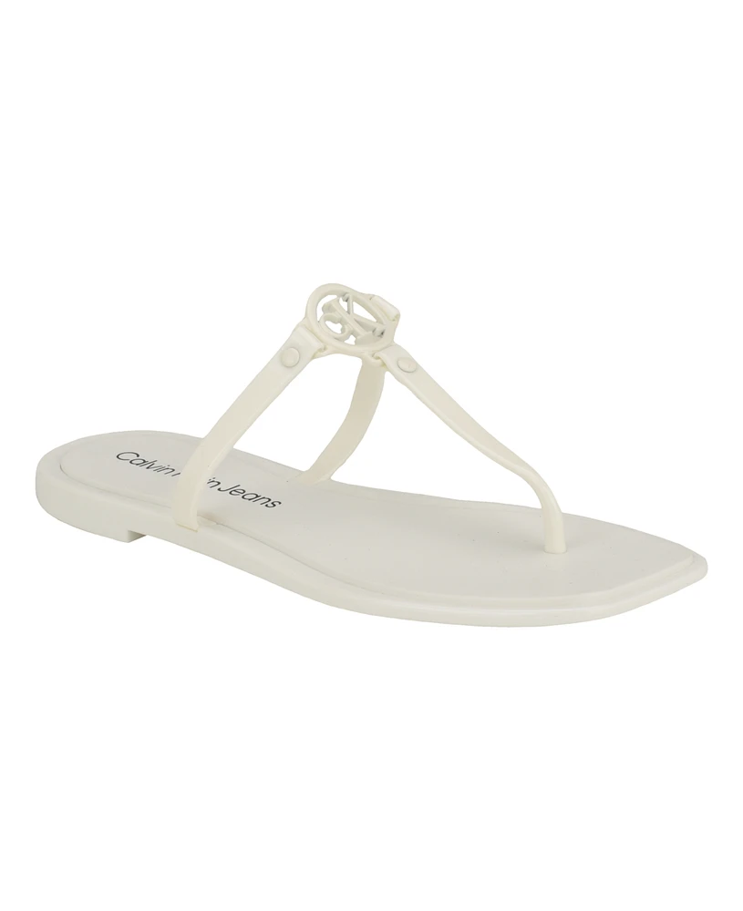 Calvin Klein Women's Edhen Logo T-Strap Flat Jelly Sandals