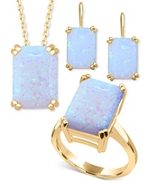 Lab-Grown Opal Emerald-Cut Statement Ring in 14k Gold-Plated Sterling Silver