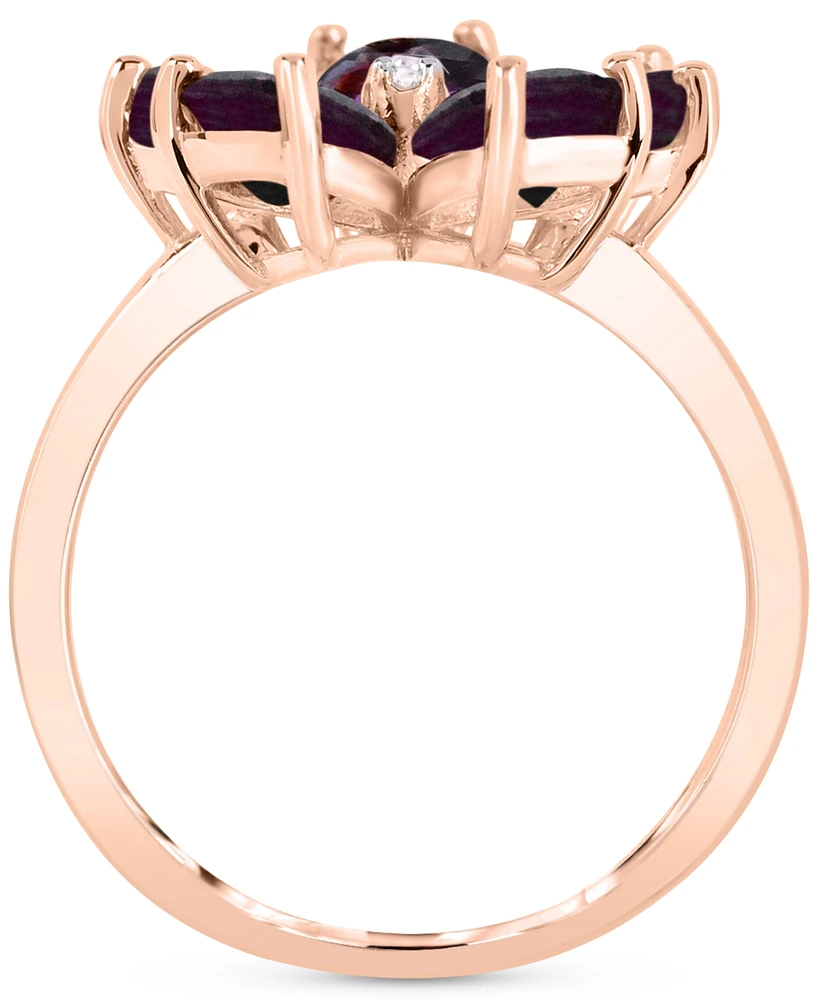 Rhodolite (3-1/2 ct. t.w.) & Diamond Accent Flower Ring in 14k Rose Gold-Plated Sterling Silver