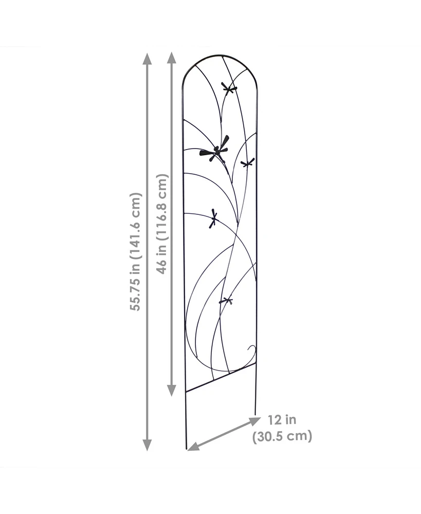 Decorative Steel Metal Dragonfly Delight Design Garden Trellis - 55.75" H - Black - 2-Pack