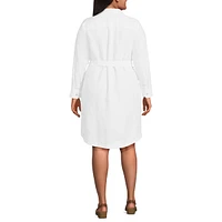 Lands' End Women's Plus Long Sleeve Linen Shirt Dress