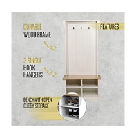 Hall Tree With Divided Storage Bench, 3 Hook Coat Rack, 4 Cubby Bench For