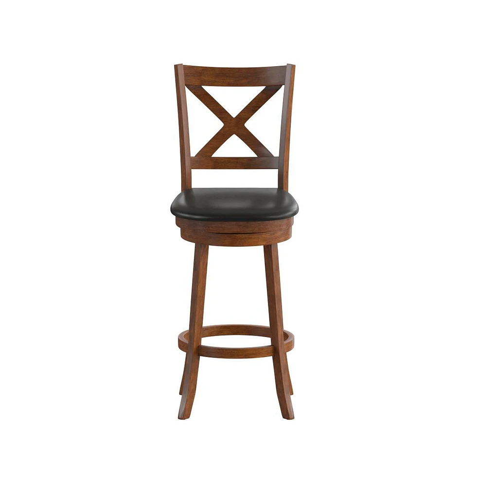 Sora Classic Wooden Crossback Swivel Bar Height Pub Stool With Upholstered Padded Seat And Integrated Footrest