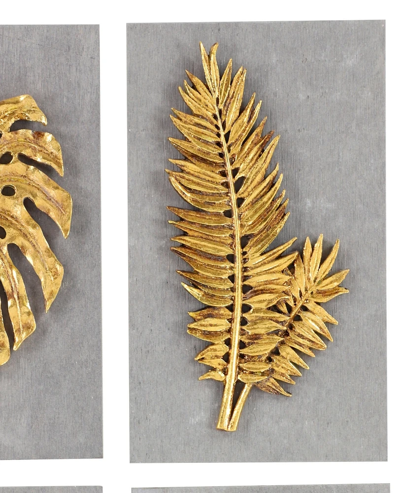 Rosemary Lane Gold Cement Stone Leaf Framed 3D Wall Decor, Set of 4 8"W, 11"H