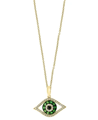 Effy Tsavorite (1/5 ct. t.w.) & Diamond (1/8 ct. t.w.) Evil Eye 18" Pendant Necklace in 14k Gold