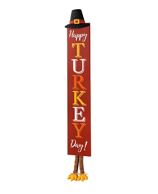 Glitzhome 58.5"H Thanksgiving Wooden "Happy Turkey Day" Porch Sign with Fabric Dangling Legs