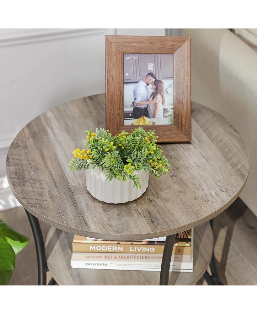 2-Tier Round Side Table with Shelves Industrial Style for Compact Spaces