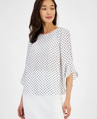 Kasper Women's Polka Dot 3/4 Flutter Sleeve Top, Created for Macy's
