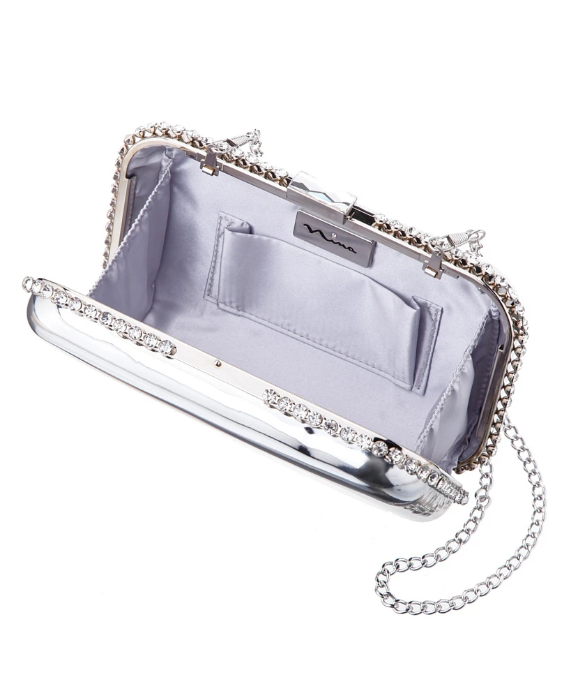 Nina Metallic Minaudiere with Cystal Adorned Edge