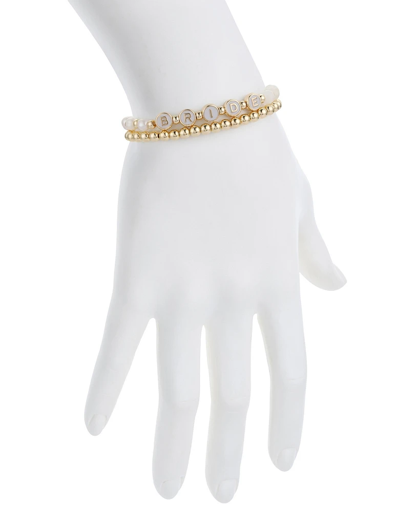 Unwritten White Quartz and Freshwater Pearl Bride Stone and Beaded Stretch Bracelet Set