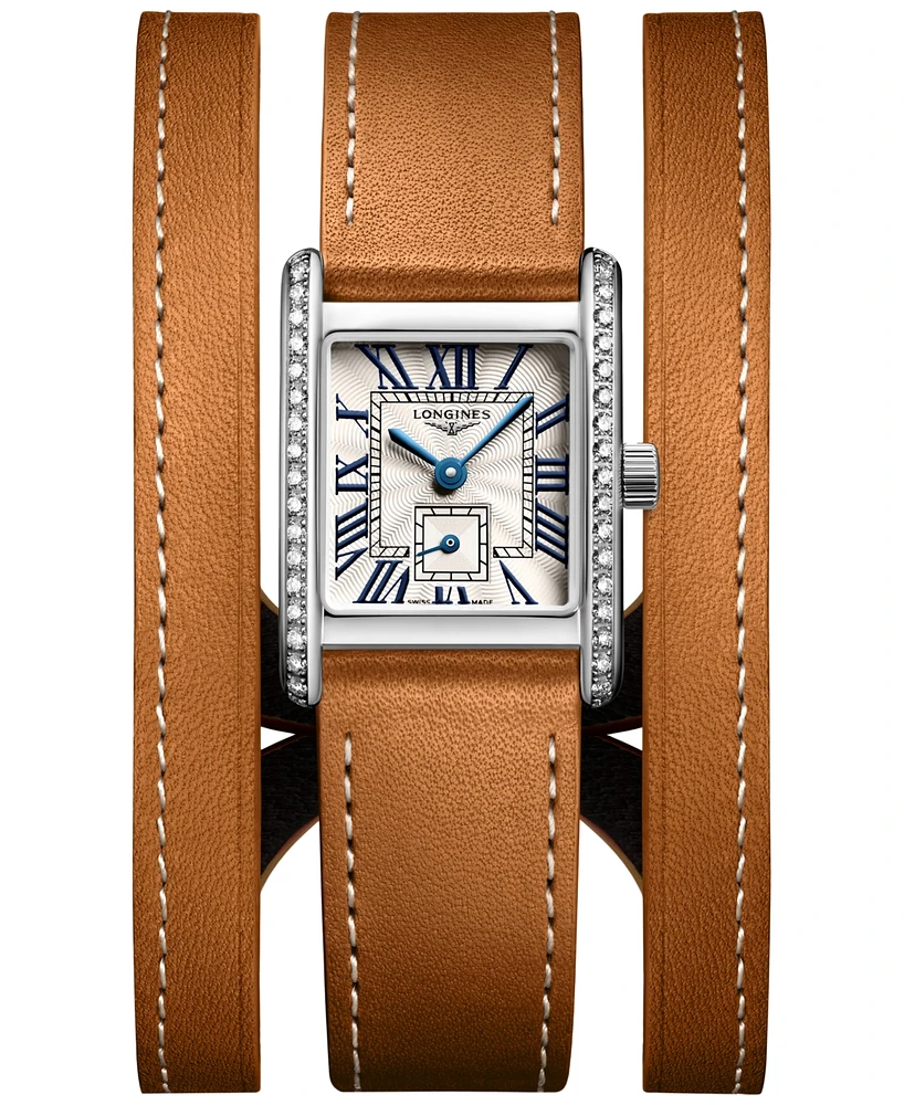 Longines Women's Swiss Mini Dolcevita Diamond (3/8 ct. t.w.) Brown Three-Row Leather Strap Watch 29mm