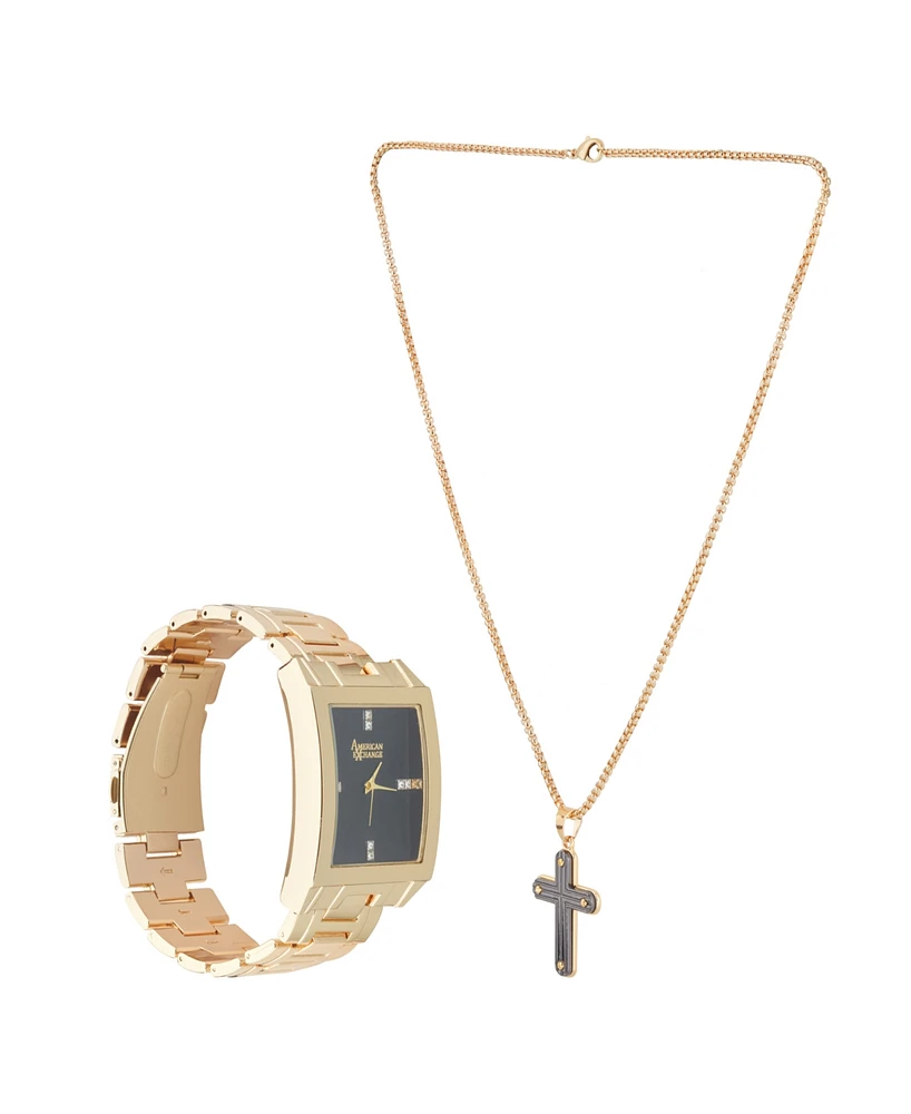 American Exchange Men's Quartz Gold-Tone Alloy Watch 36mm Gift Set