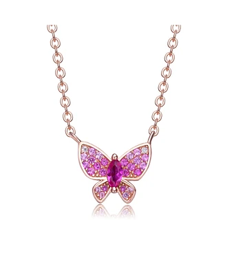 GiGiGirl Sterling Silver 18k Rose Gold Plated with Red and cubic Zirconia Pave Small Butterfly Pendant Layering Necklace