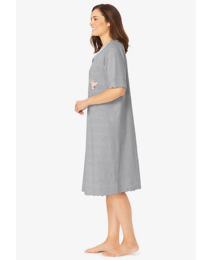 Dreams & Co. Plus Satin Trim Cotton Sleepshirt