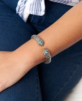 Devata Garnet & Bali Lovina Cuff Bracelet in Sterling Silver and 18K Gold