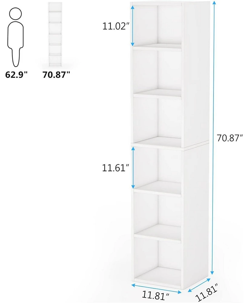 Tribesigns Modern White Bookcase, 6 Tier Cube Shelves Design, Tall Narrow Bookcase with Storage for Home Office
