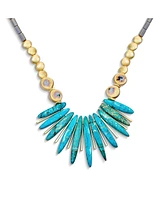 Bling Jewelry Blue Peck Organic Faceted Beads Irregular Stone Bib Fan Statement Collar Necklaces Gold Plated Adjustable