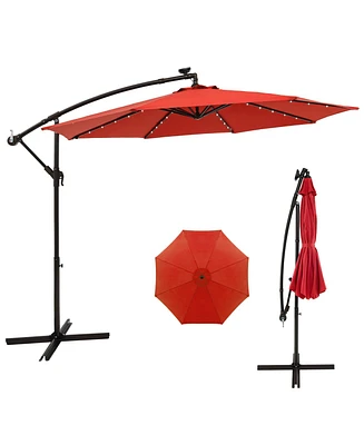 10 Ft Patio Solar Led 40 Lights Offset Umbrella Crank Cross Base