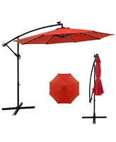 10 Ft Patio Solar Led 40 Lights Offset Umbrella Crank Cross Base