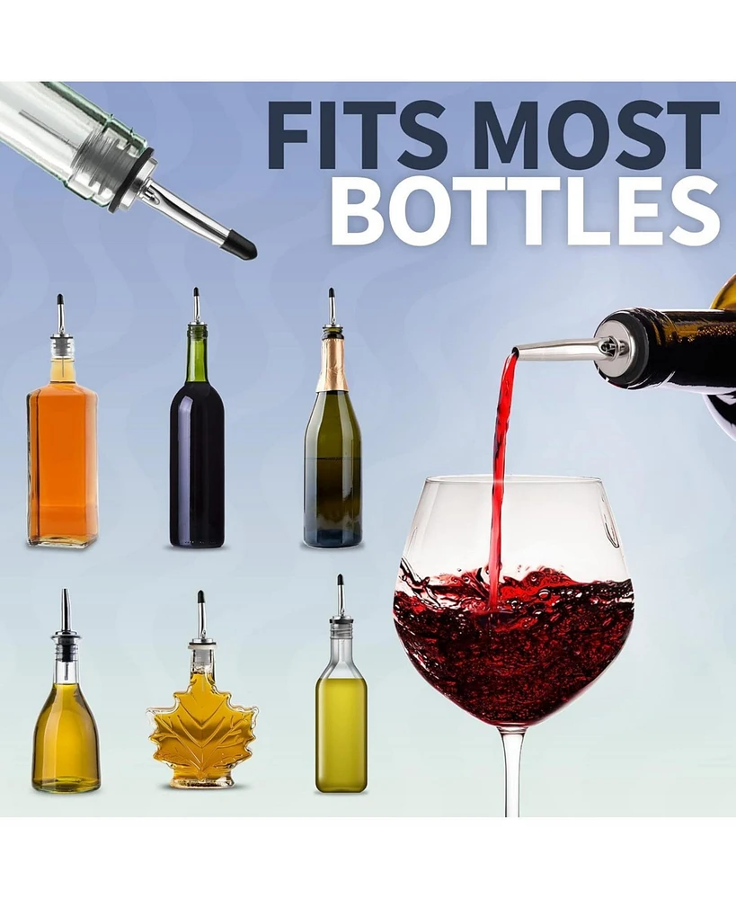 Stainless Steel Liquor Bottle Pourers with Rubber Dust Caps - 12 Pack