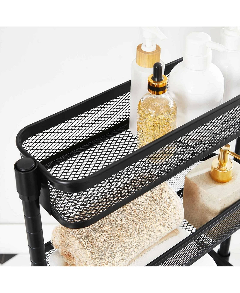 Slim Storage Cart, 4-tier Slide-out Trolley For Small Spaces, Bathroom, With Wire Baskets