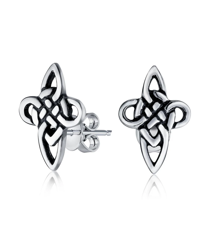 Bling Jewelry Religious Irish Infinity Love Knot Celtic Cross Stud Earrings Oxidized Sterling Silver