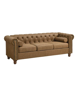 Chesterfield Fabric Sofa, Large-Brown