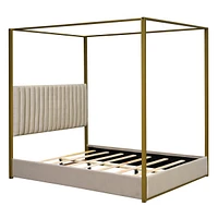 Queen Size Upholstery Canopy Platform Bed With Headboard and Metal Frame