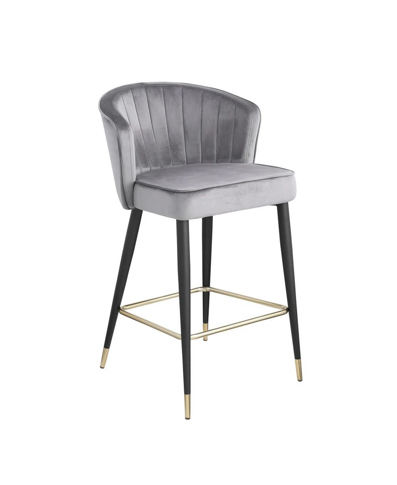 Gray Velvet Counter Height Stool with Gold Tipped Legs