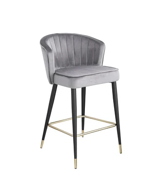 Gray Velvet Counter Height Stool with Gold Tipped Legs