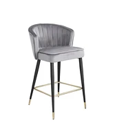 Gray Velvet Counter Height Stool with Gold Tipped Legs