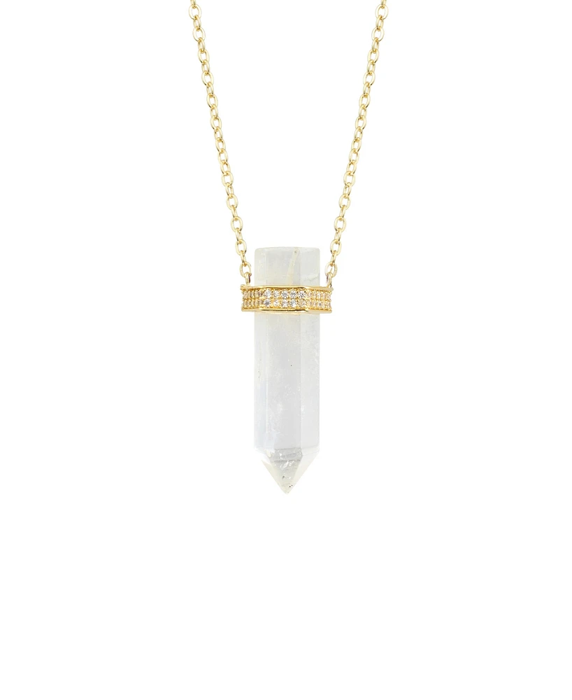 Macy's Stone Quartz Pointed Hexagon Pendant Necklace 14k Gold Plated or Silver