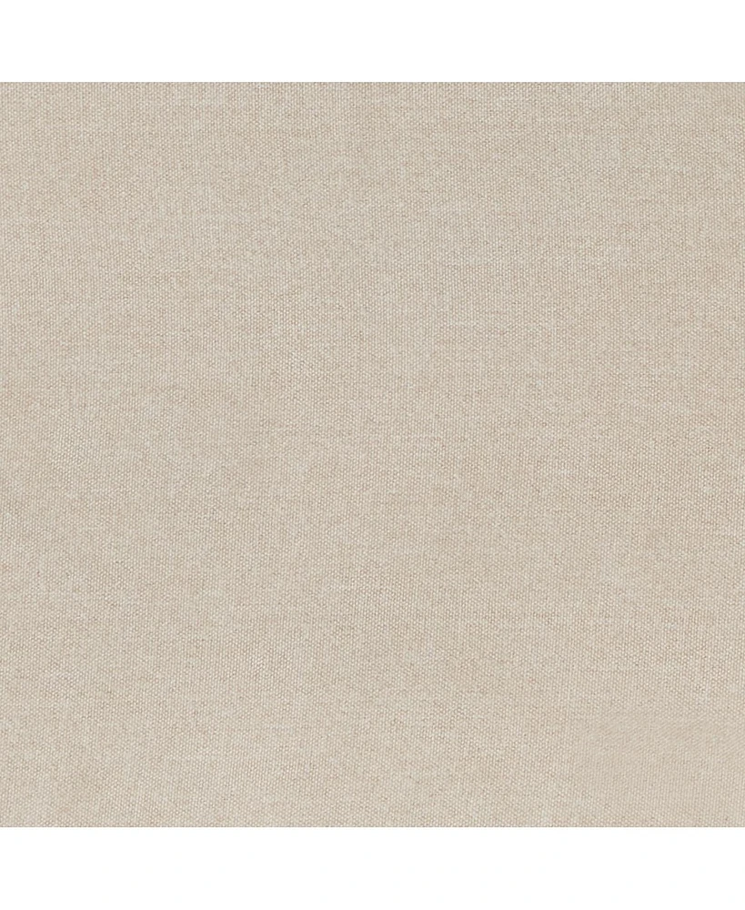 Beige upholstered storage ottoman with wooden legs