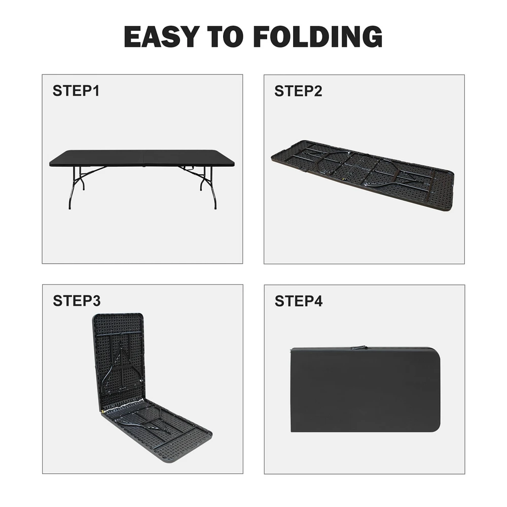 Portable Plastic Camping Table, High Load Bearing Foldable Black Table