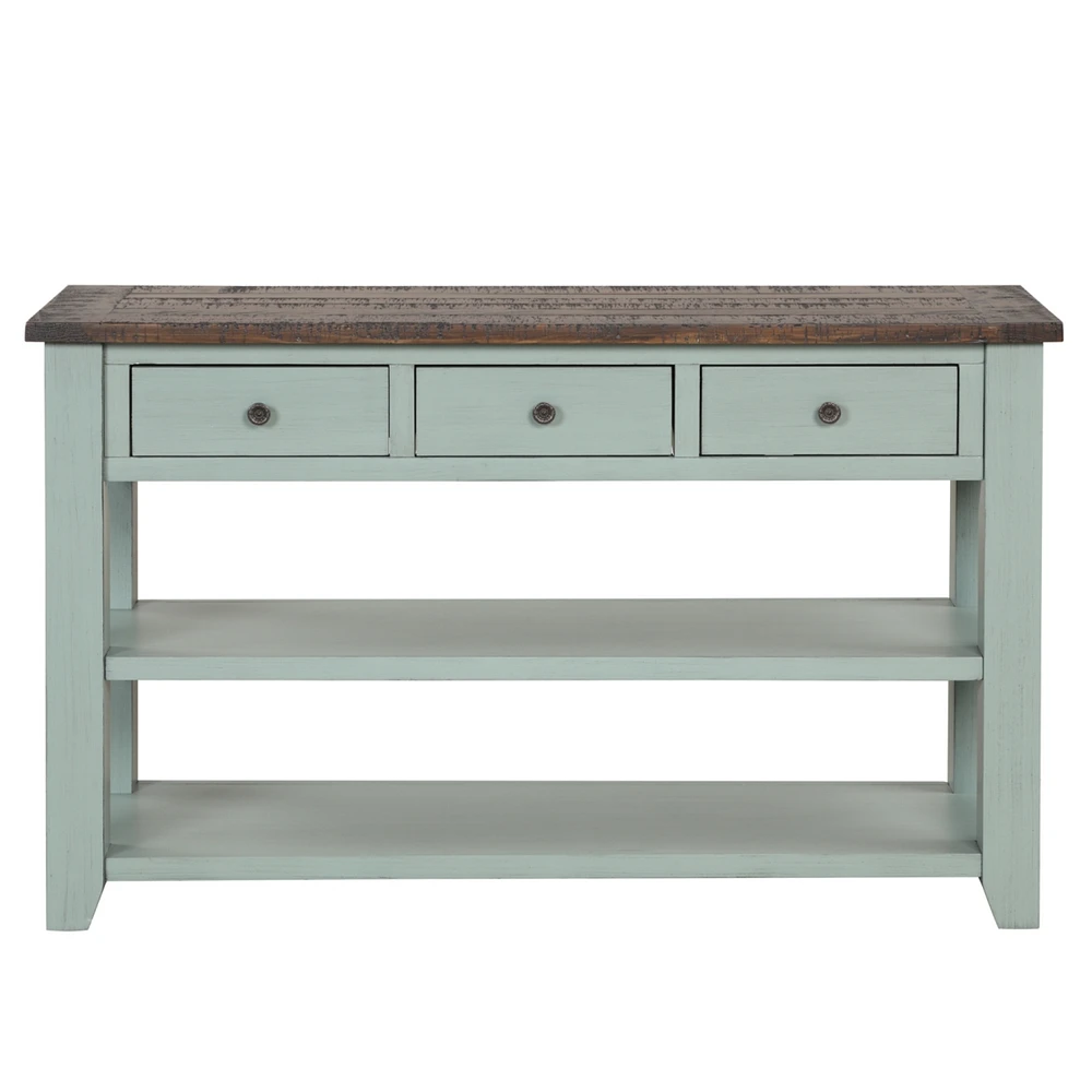 48" Solid Pine Wood Top Console Table, Modern Entryway Sofa Side Table With 3 Storage Drawers