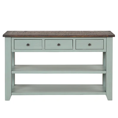48" Solid Pine Wood Top Console Table, Modern Entryway Sofa Side Table With 3 Storage Drawers
