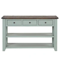 48" Solid Pine Wood Top Console Table, Modern Entryway Sofa Side Table With 3 Storage Drawers