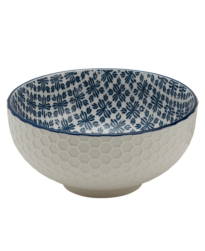 Tabletops Unlimited 6.5" White Honeycomb Embossed Stoneware Ramen Noodle Bowls, Set of 2