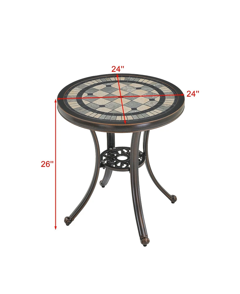 Mondawe Patio Table Round Outdoor Dinging Coffee with Umbrella Hole