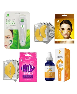 Pursonic's Ultimate Bundle: Vitamin C Serum, Wrinkle Care Eye Gel Patches, Hydrating Lip Masks and Micro Needle Derma Roller 0.5 mm