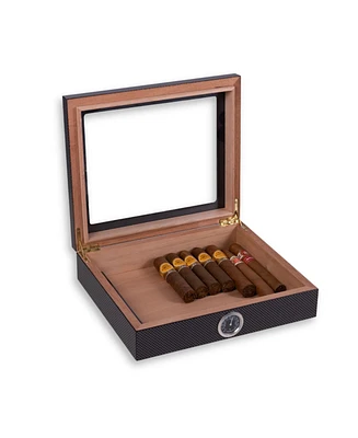 Bey-Berk "Carbon Fiber" Cedar-Lined Humidor with Hygrometer and Humistat