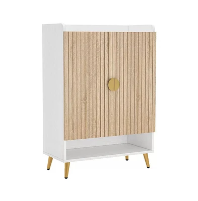 Tribesigns Shoe Cabinet with Doors, Entryway Shoe Storage Cabinet with Adjustable Shelves, Wood Color