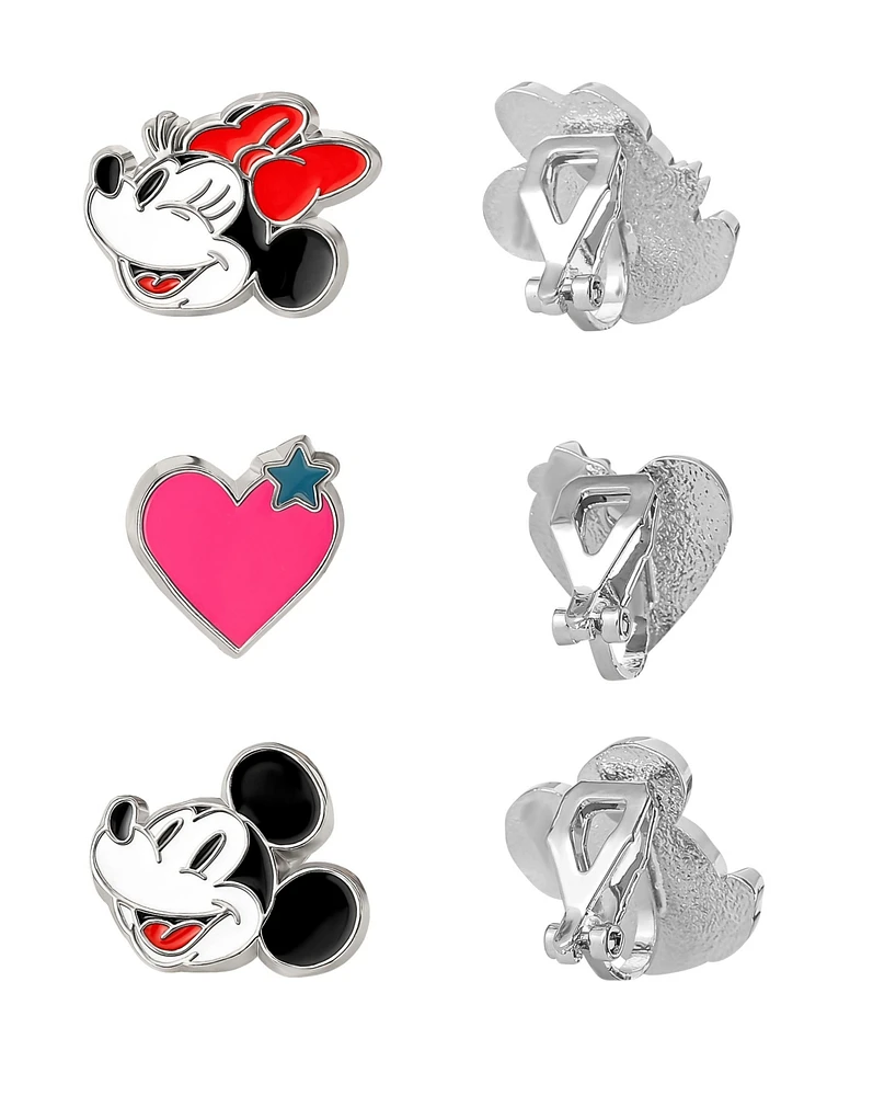 Disney Mickey and Minnie Mouse Fashion Clip On Earrings - Set of 3